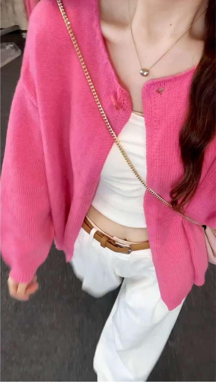 ピンクコーデ ふわもこオーバーサイズニットカーディガン