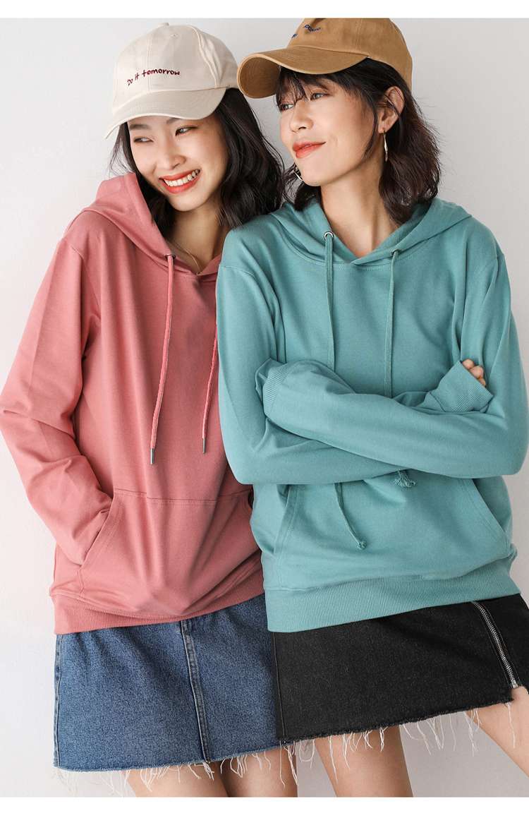 ピンクコーデ ゆったりフード付きスウェットピンクパーカートップス