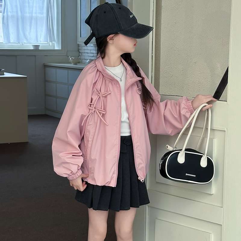 ピンクコーデ リボン付きオーバーサイズブルゾン