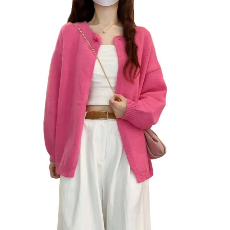 ピンクコーデ ふわもこオーバーサイズニットカーディガン