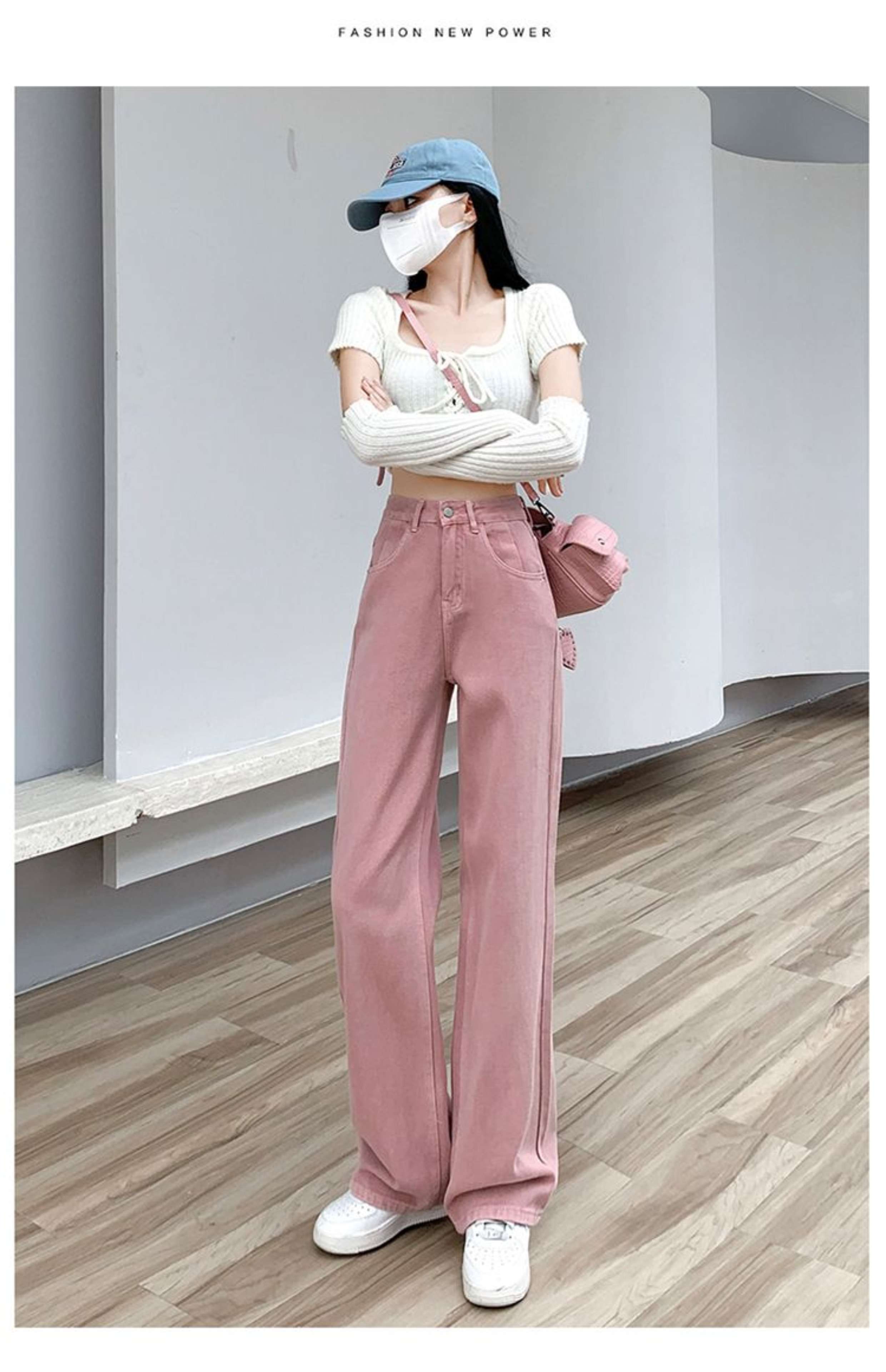 ピンクコーデ ゆったりストレートワイドパンツ