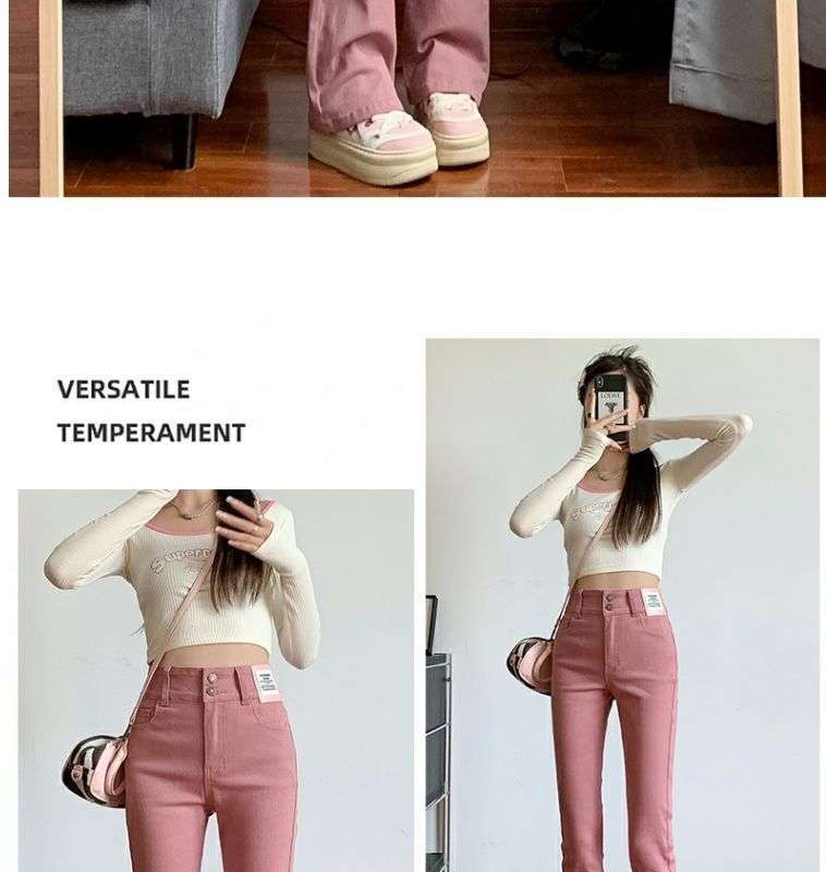 ピンクコーデ ハイウエストフレア ピンクパンツ 脚長効果 カジュアル きれいめ レッドピンク 上品 着回し力◎