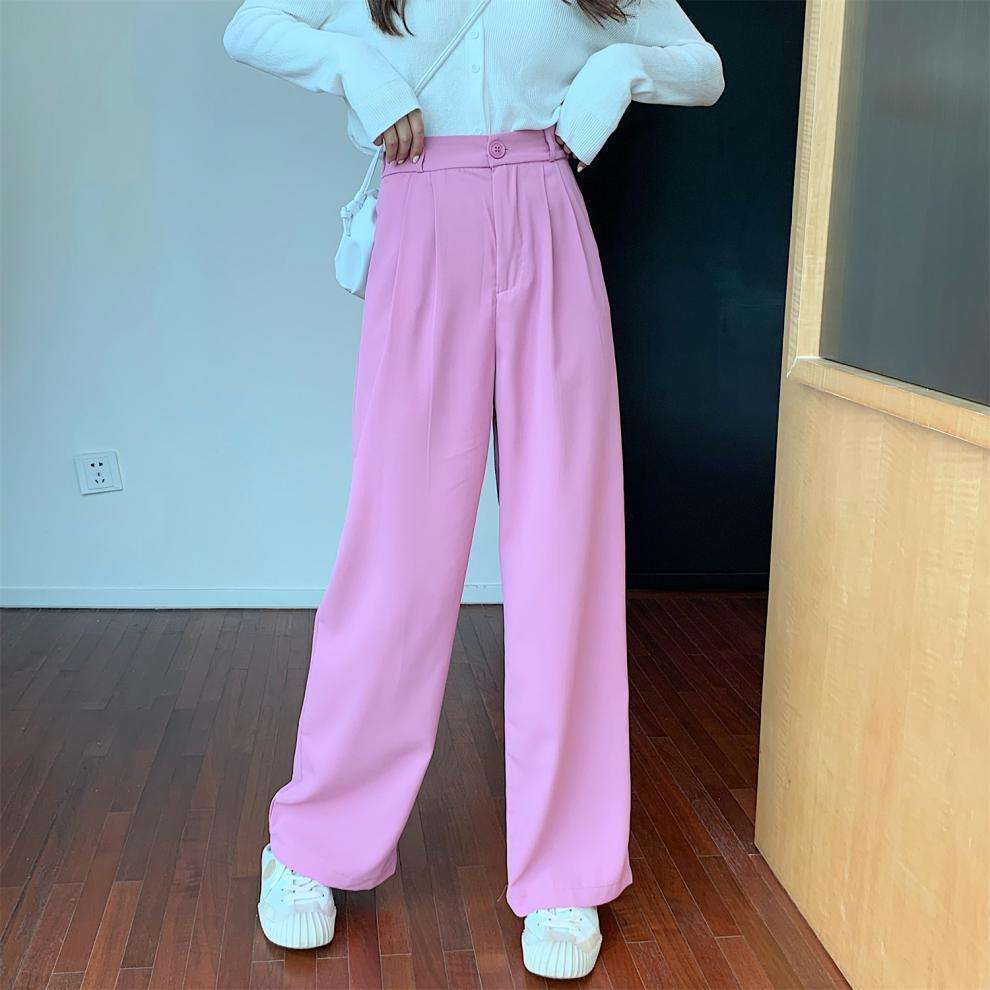 ピンクコーデ ゆったりワイドピンクパンツ リラックスストレート