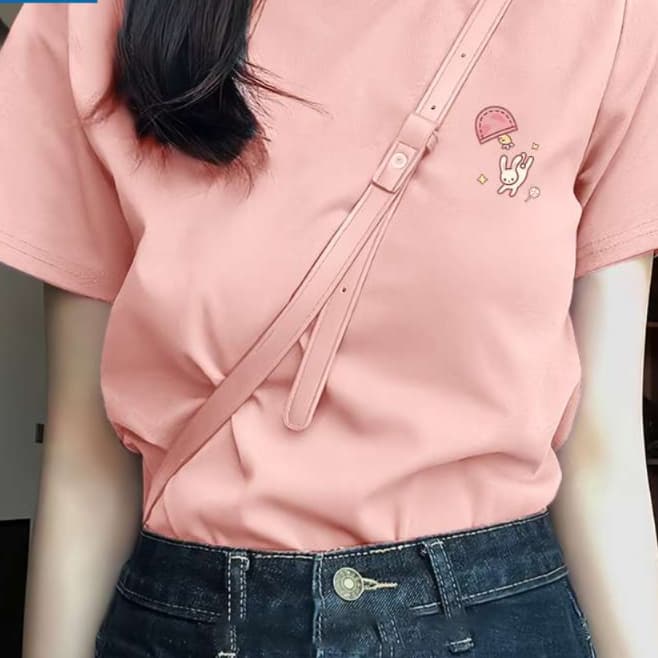 ピンクコーデ シンプルかわいいうさぎ刺繍入りTシャツ
