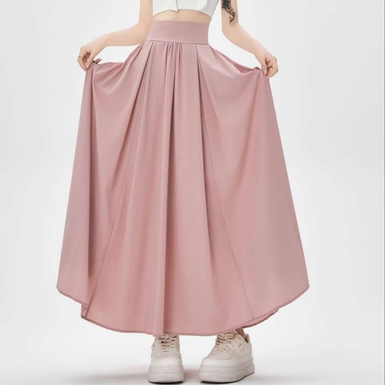 ピンクコーデ ふんわりプリーツロングスカート