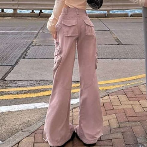 ピンクコーデ ゆったりストレート ピンクパンツ カジュアル きれいめ 楽ちん ワイドシルエット ダンスパンツ ヒップホップ カーゴパンツ