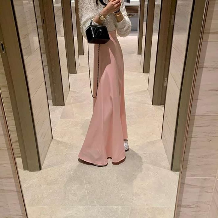 ピンクコーデ ふんわり エレガント 優雅 カジュアル フォーマル マキシ丈 フレア スカート