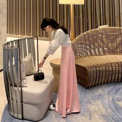 ピンクコーデ ふんわり エレガント 優雅 カジュアル フォーマル マキシ丈 フレア スカート