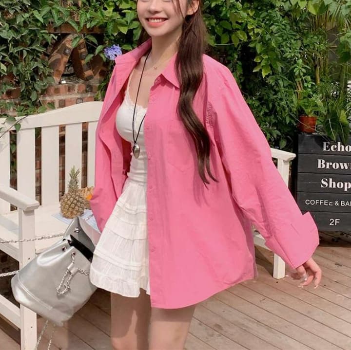 ピンクコーデ ゆったりシルエット オーバーサイズ ゆったり 大きめ リラックス カジュアル きれいめ シンプル 着回し ピンクシャツ