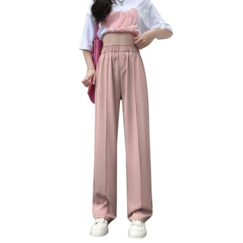 ピンクコーデ ドレープ感たっぷりのゆったりワイド くすみピンクパンツ
