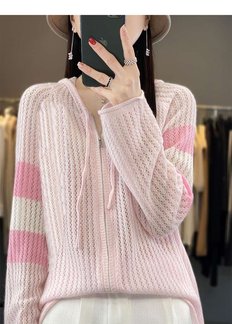ピンクコーデ ふわふわメッシュジップアップカーディガン