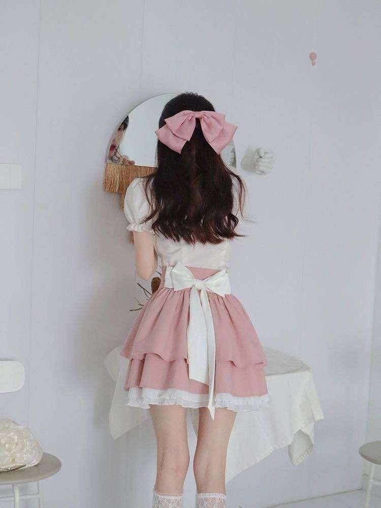 ピンクコーデ フリルティアード♥レースアップミニピンクスカート