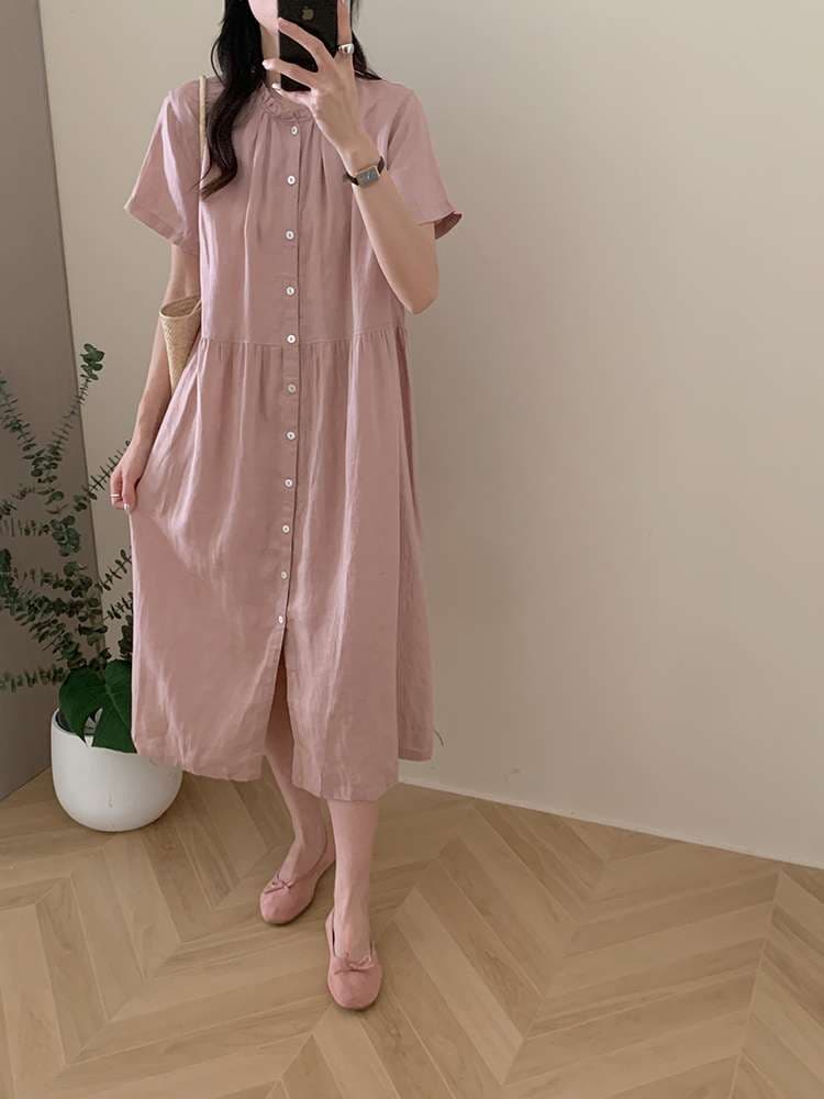 ピンクコーデ ふんわりエアリーシャツワンピース