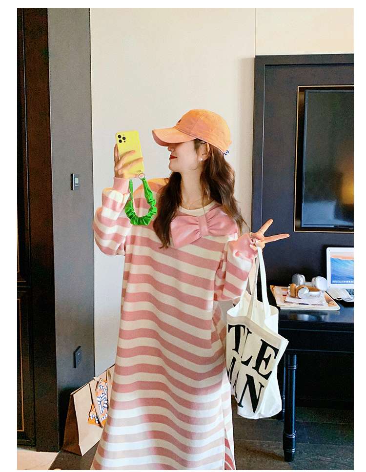 ピンクコーデ ふんわりリボン付きマキシワンピース