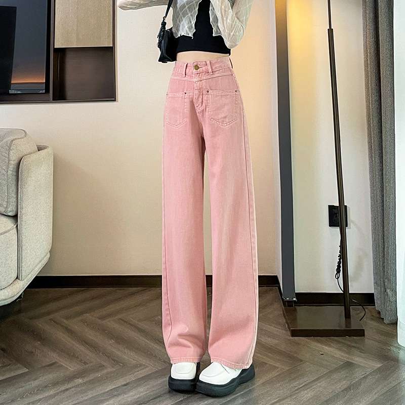 ピンクコーデ ゆったりワイドデニムパンツ