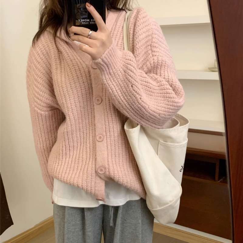 ピンクコーデ ふわもこ リブ編み ゆったり ローゲージニット パーカー 秋 冬 秋冬 レディース 着回し アウター 羽織り ピンクカーディガン ピンクコーデ