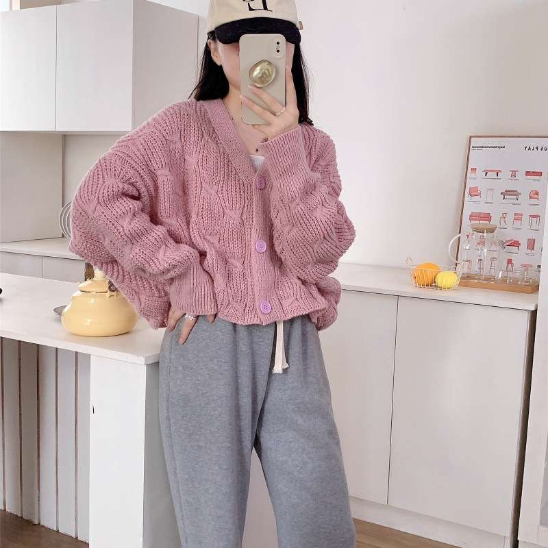 ピンクコーデ ふんわり ドルマンスリーブ ケーブル編み ニット レディース 秋冬 ピンクカーディガン ピンクコーデ