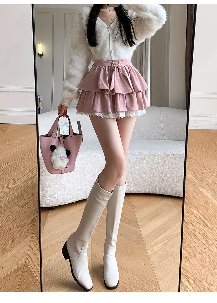 ピンクコーデ ふんわりティアード♥ミニピンクスカート