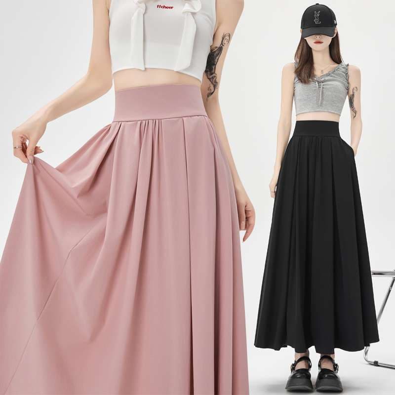 ピンクコーデ ふんわりプリーツロングスカート