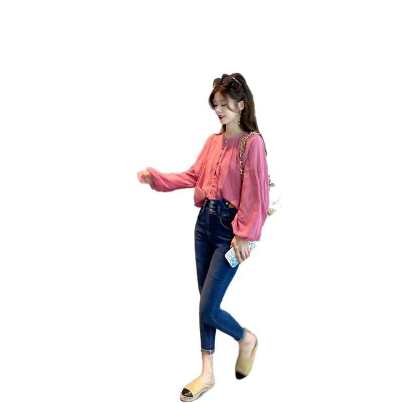 ピンクコーデ ふんわりシアーピンクブラウス 袖コンシャス