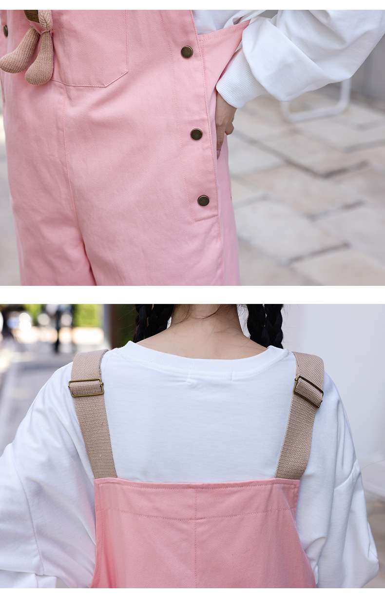 ピンクコーデ ゆったりオーバーオール風サロペットピンクパンツ