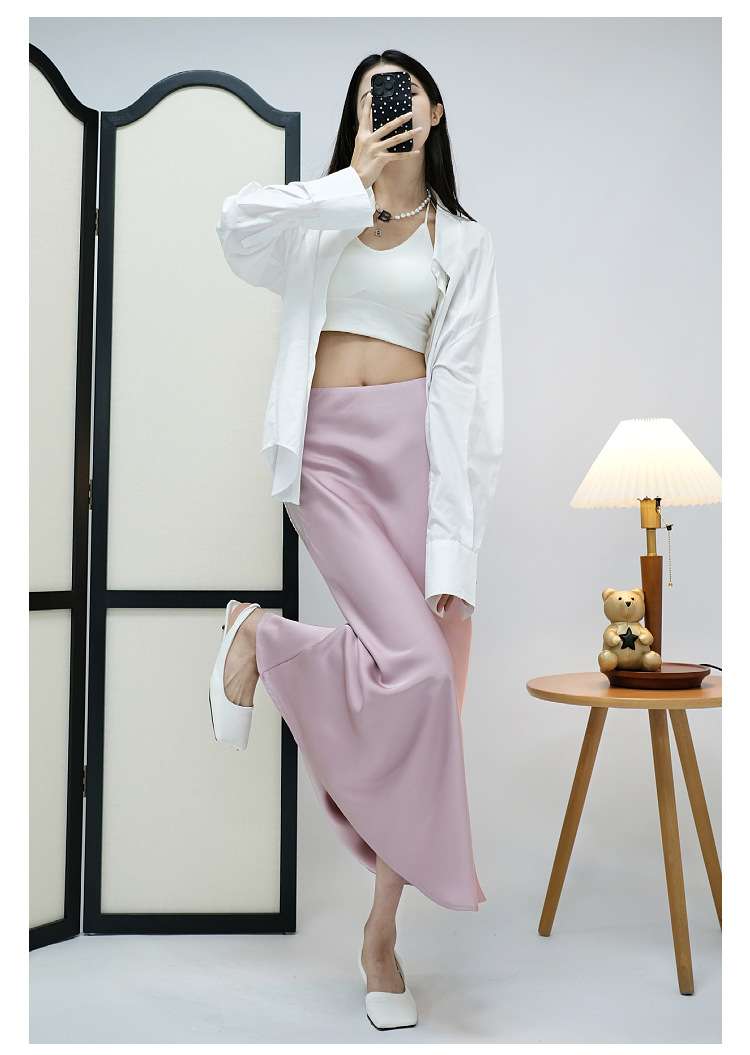 ピンクコーデ エレガントマーメイドラインのロングピンクスカート