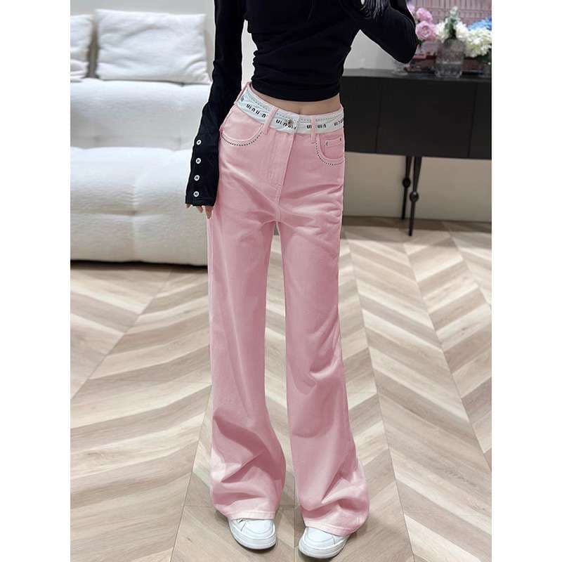 ピンクコーデ ハイウエストワイドパンツ