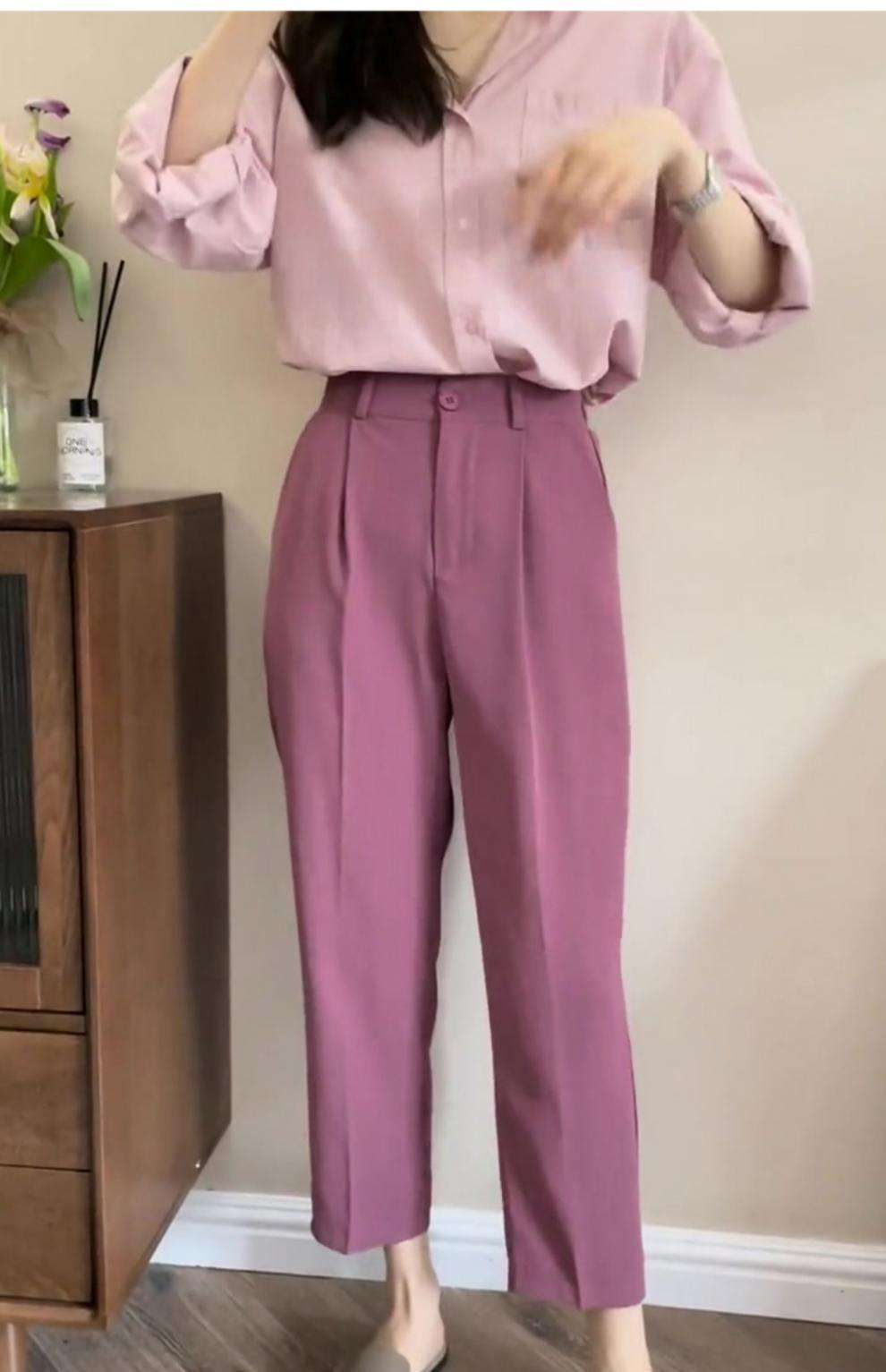 ピンクコーデ しなやかドレープストレートピンクパンツ