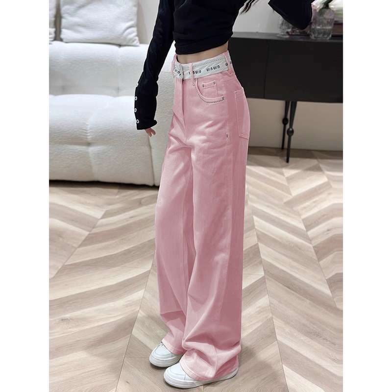 ピンクコーデ ハイウエストワイドパンツ