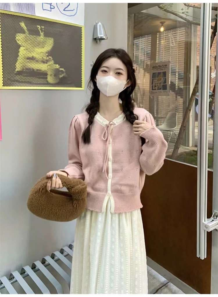 ピンクコーデ ふんわり優しい花柄刺繍カーディガン
