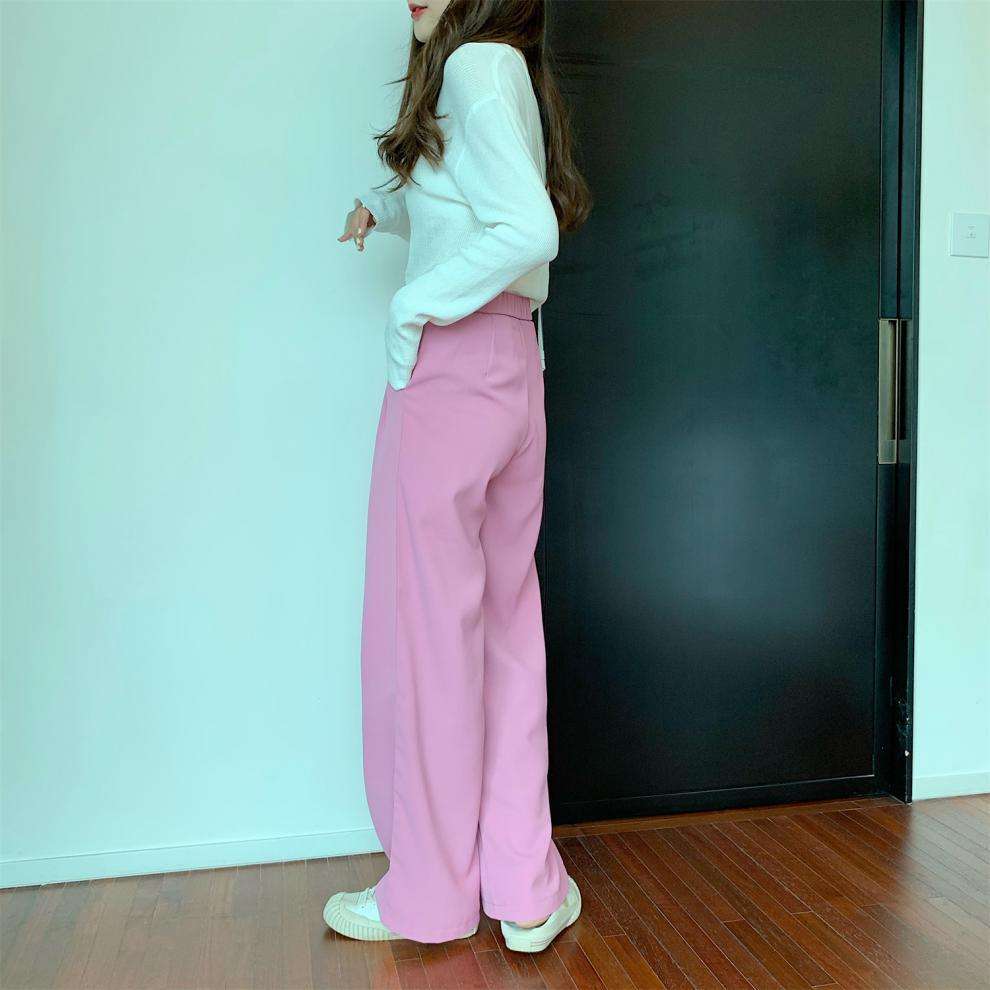 ピンクコーデ ゆったりワイドピンクパンツ リラックスストレート