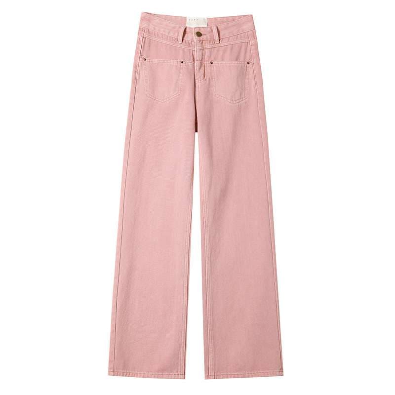 ピンクコーデ ゆったりワイドデニムパンツ