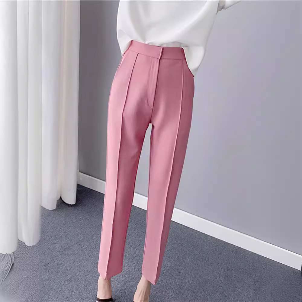 ピンクコーデ ハイウエストテーパードピンクパンツ