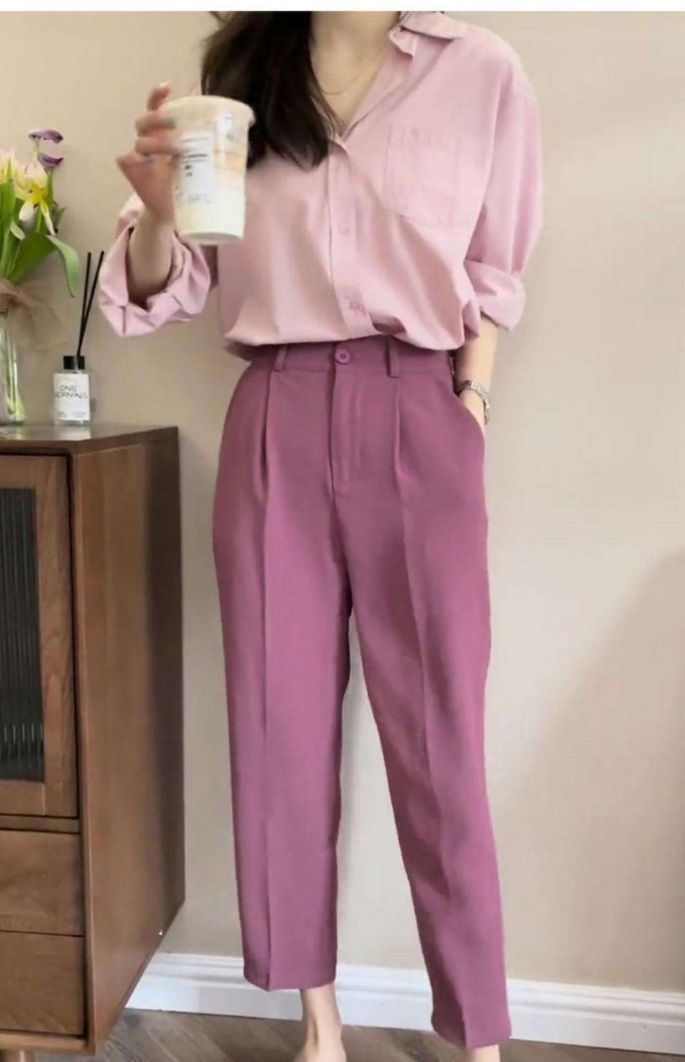 ピンクコーデ しなやかドレープストレートピンクパンツ