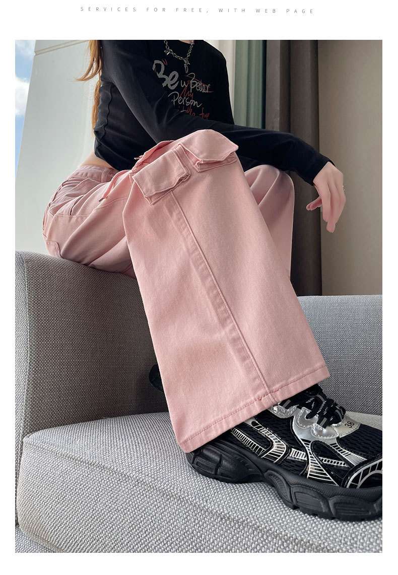 ピンクコーデ ゆったり カーゴ ワイドパンツ ゆったりストレート ピンクパンツ カジュアル きれいめ 楽ちん ワイドシルエット ダンスパンツ ヒップホップ