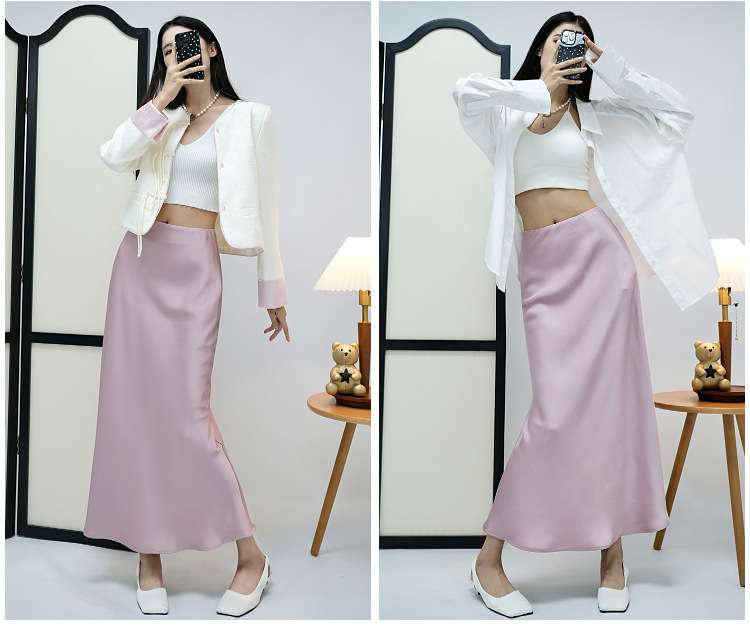 ピンクコーデ エレガントマーメイドラインのロングピンクスカート