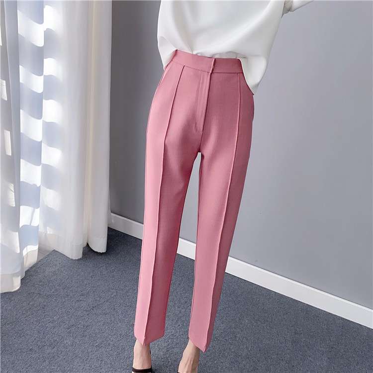 ピンクコーデ ハイウエストテーパードピンクパンツ