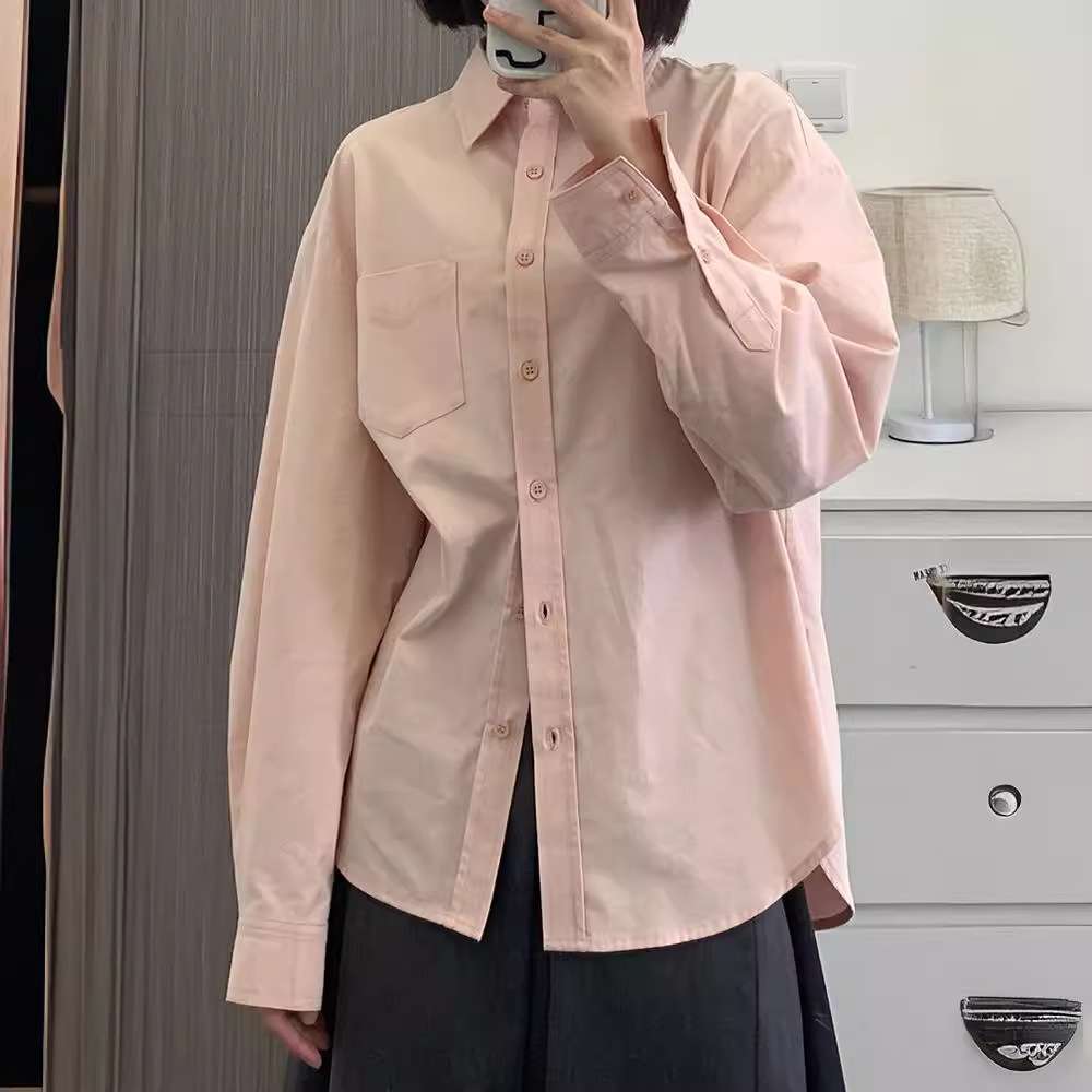 ピンクコーデ ゆったり オーバーサイズ リラックス レディース シンプル ベーシック 着回し 長袖 ピンクシャツ