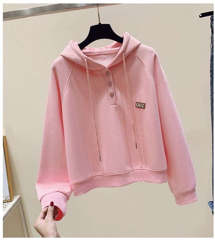 ピンクコーデ ゆったりフード付きハーフジップパーカー
