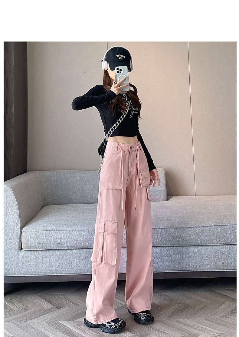 ピンクコーデ ゆったり カーゴ ワイドパンツ ゆったりストレート ピンクパンツ カジュアル きれいめ 楽ちん ワイドシルエット ダンスパンツ ヒップホップ
