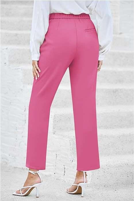 ピンクコーデ エレガントなストレートフォーマルピンクパンツ