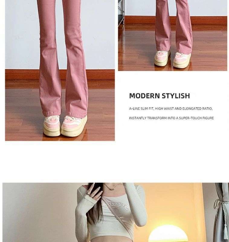 ピンクコーデ ハイウエストフレア ピンクパンツ 脚長効果 カジュアル きれいめ レッドピンク 上品 着回し力◎