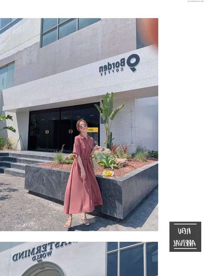 ピンクコーデ シャツカラーマキシピンクワンピース