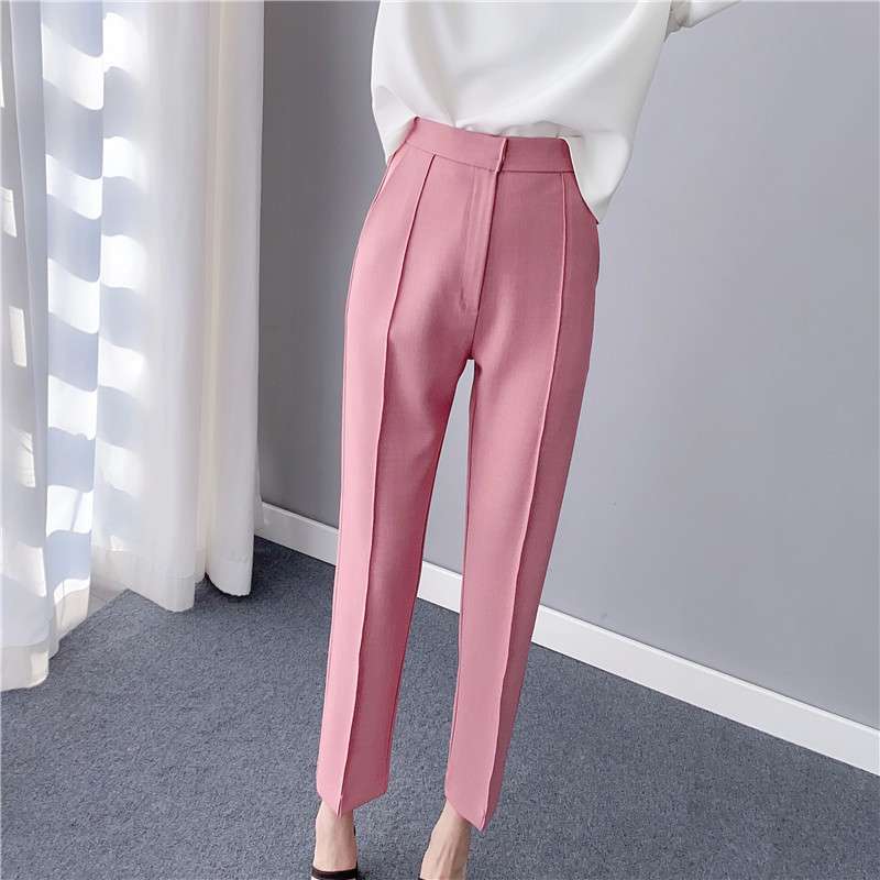 ピンクコーデ ハイウエストテーパードピンクパンツ