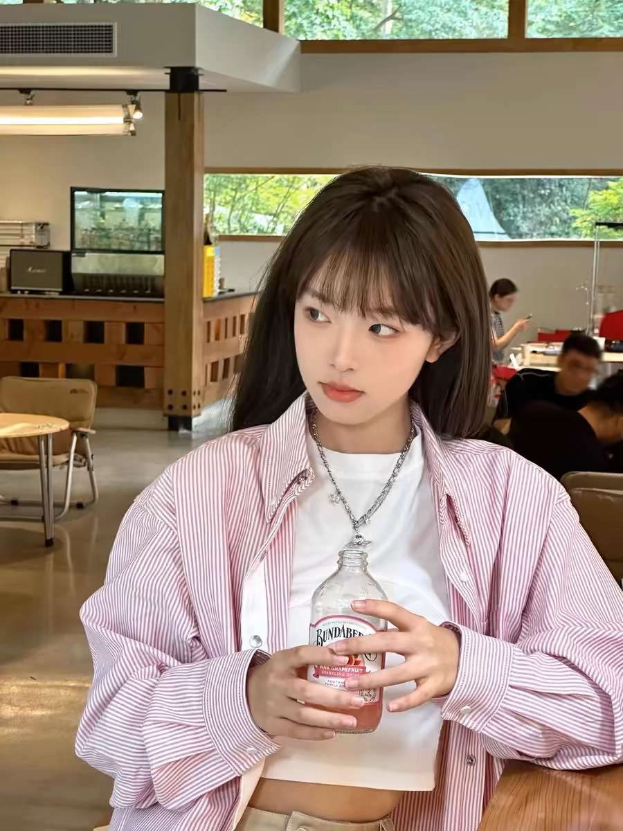 ピンクコーデ ストライプオーバーサイズピンクシャツ