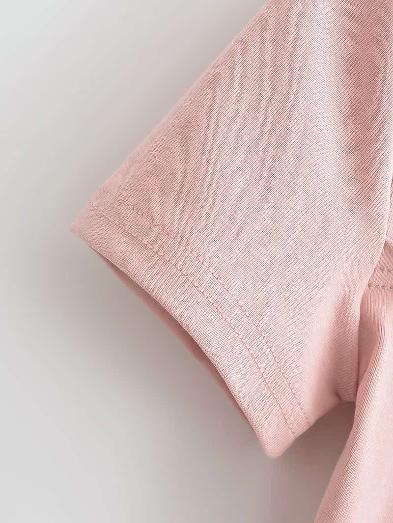 ピンクコーデ クロスデザイン胸元カットアウト半袖Tシャツ