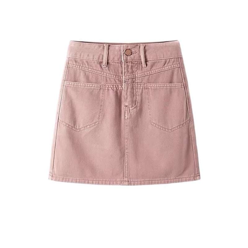 ピンクコーデ デニムミニスカート ウエストループ付き