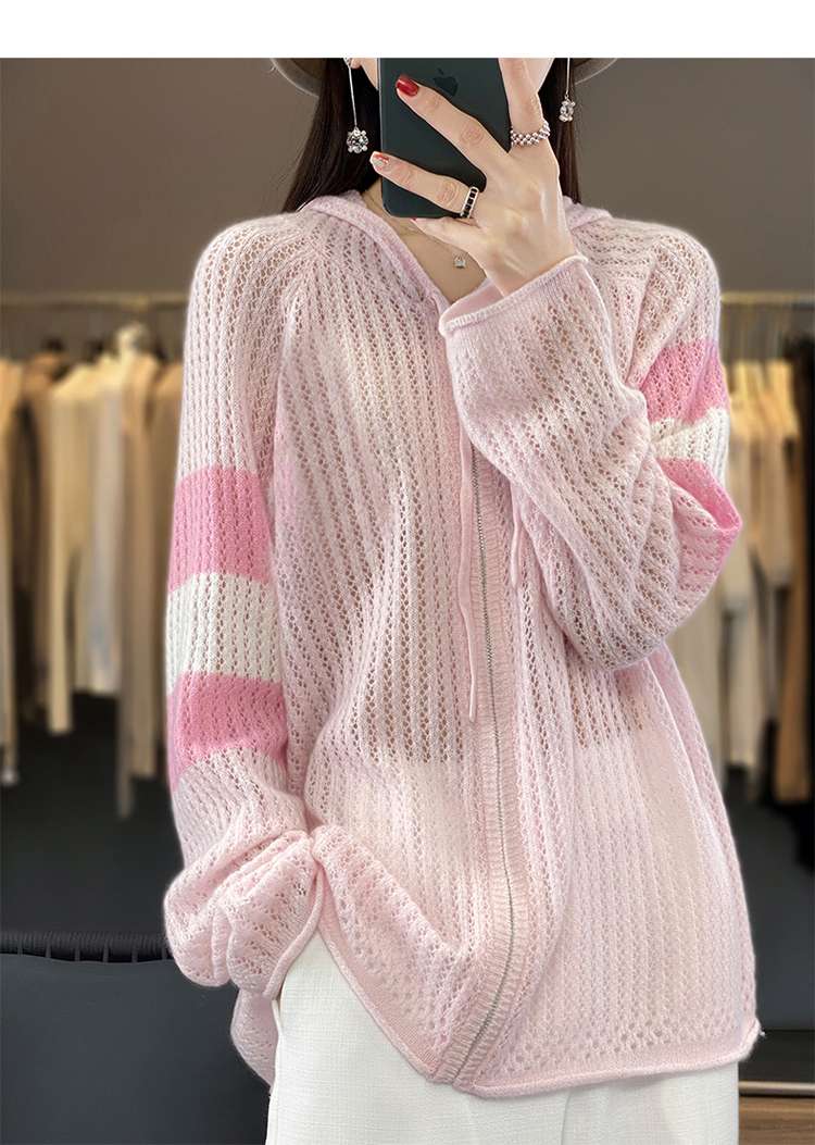 ピンクコーデ ふわふわメッシュジップアップカーディガン