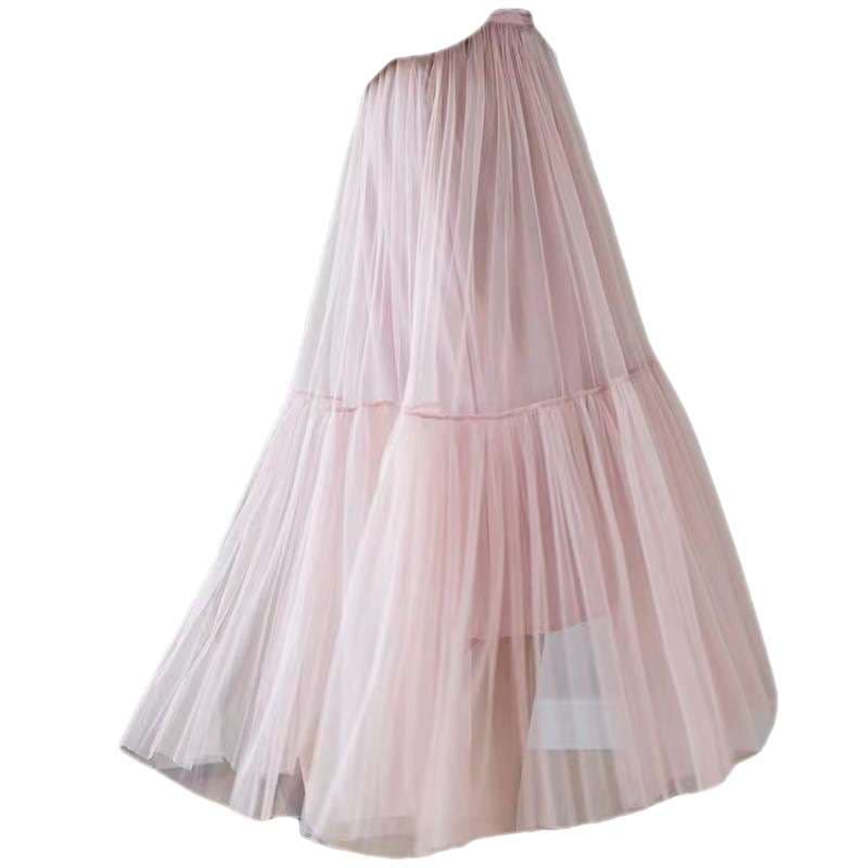 ピンクコーデ ふんわりチュール ティアード ロング フェミニン エレガント ピンクスカート ピンクコーデ