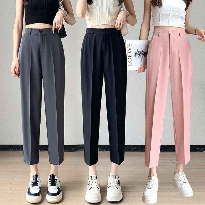 ピンクコーデ ハイウエストテーパードスラックスのピンクパンツ